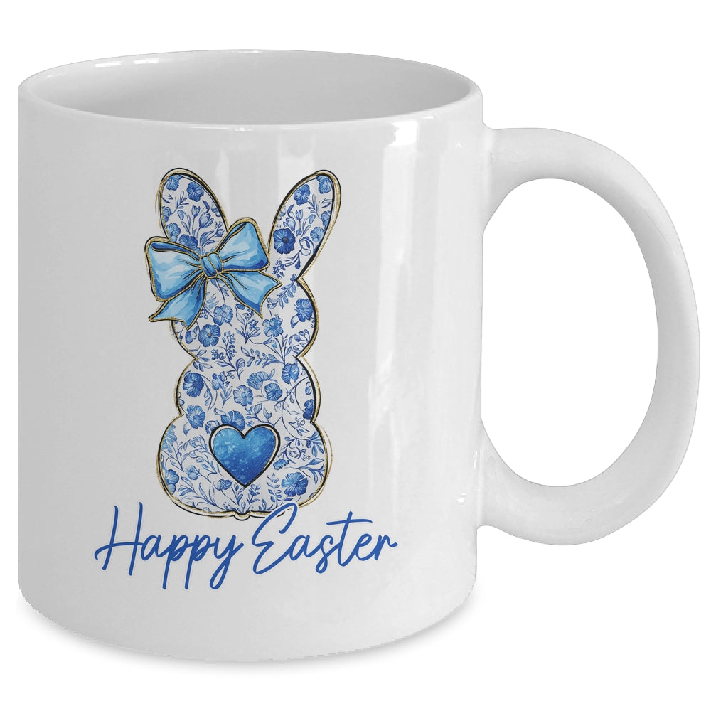 Happy Easter Blue Floral Bunny Easter Rabbit Coquette Girls Mug | siriusteestore