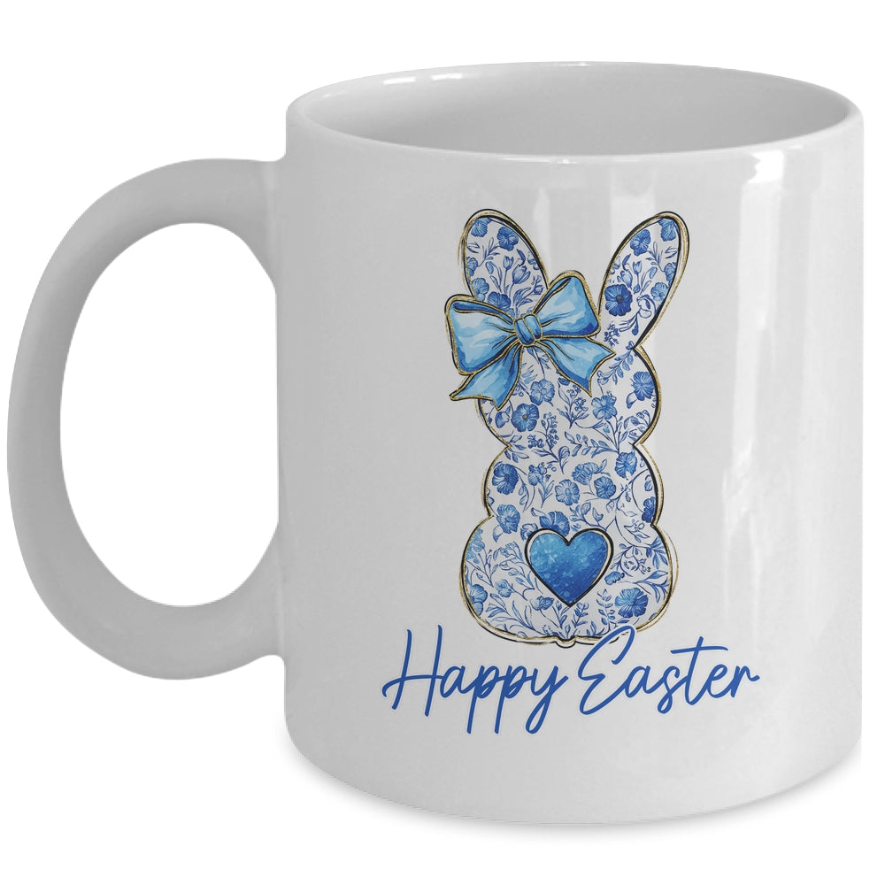 Happy Easter Blue Floral Bunny Easter Rabbit Coquette Girls Mug | siriusteestore