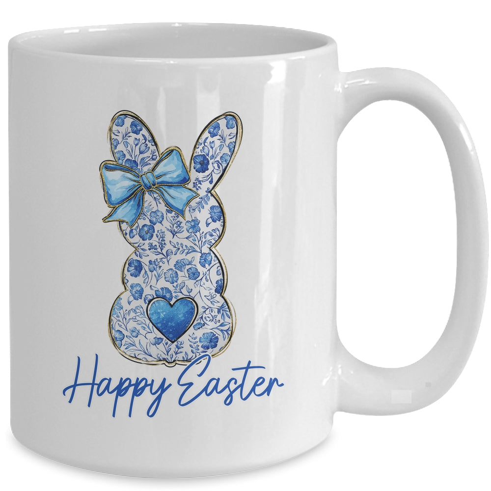 Happy Easter Blue Floral Bunny Easter Rabbit Coquette Girls Mug | siriusteestore