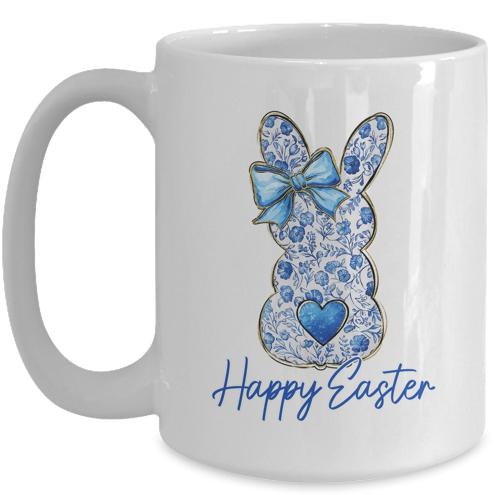 Happy Easter Blue Floral Bunny Easter Rabbit Coquette Girls Mug | siriusteestore