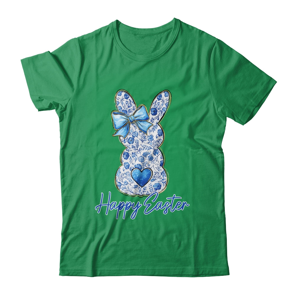 Happy Easter Blue Floral Bunny Easter Rabbit Coquette Girls Shirt & Sweatshirt | siriusteestore