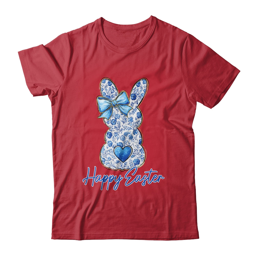 Happy Easter Blue Floral Bunny Easter Rabbit Coquette Girls Shirt & Sweatshirt | siriusteestore