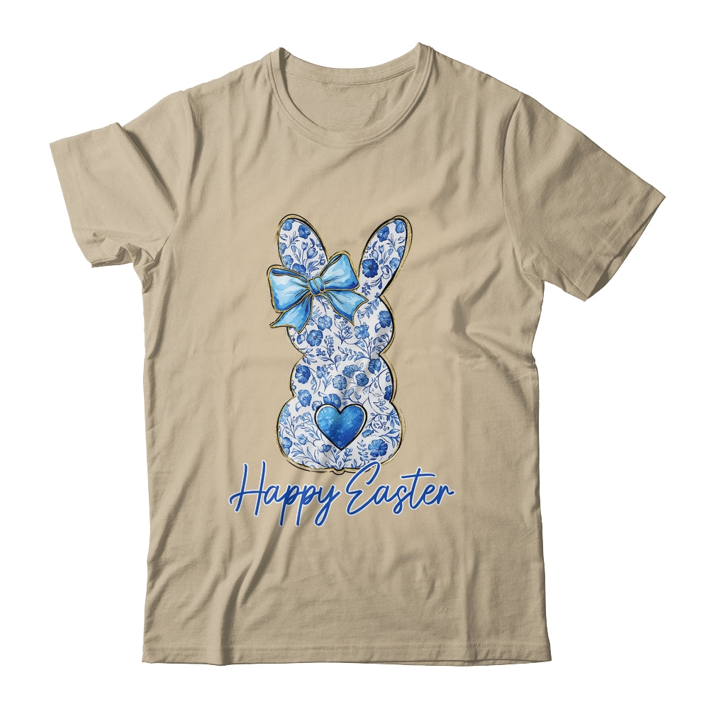 Happy Easter Blue Floral Bunny Easter Rabbit Coquette Girls Shirt & Sweatshirt | siriusteestore
