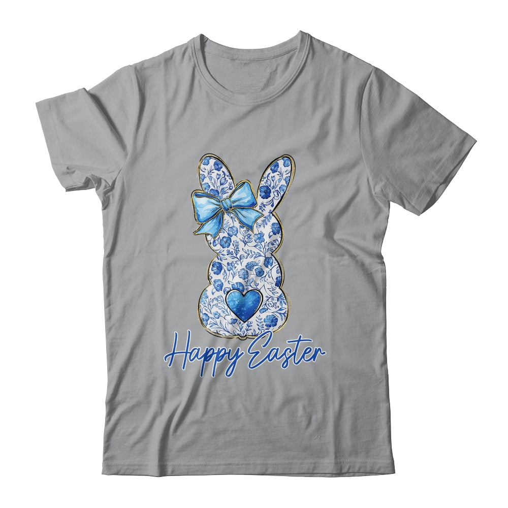 Happy Easter Blue Floral Bunny Easter Rabbit Coquette Girls Shirt & Sweatshirt | siriusteestore