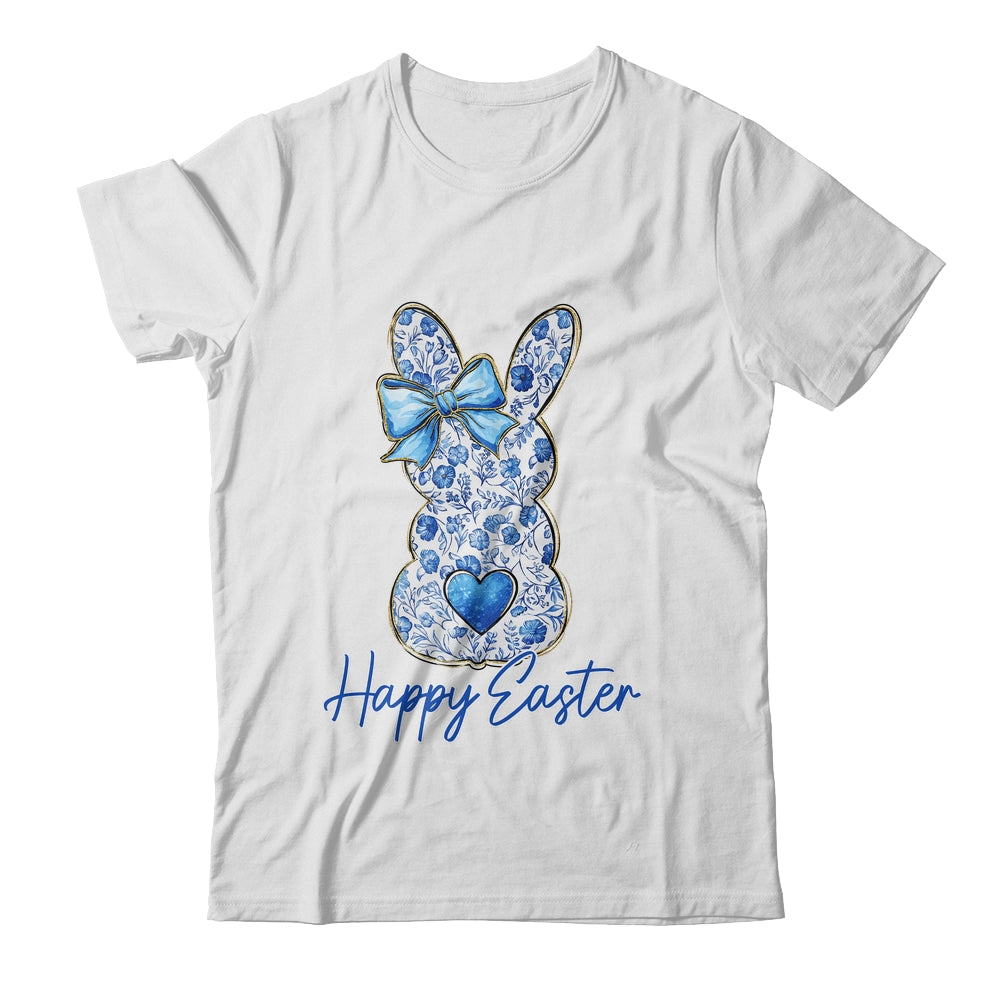 Happy Easter Blue Floral Bunny Easter Rabbit Coquette Girls Shirt & Sweatshirt | siriusteestore