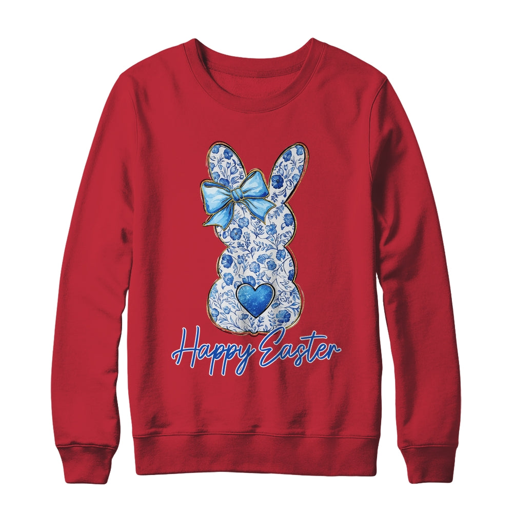Happy Easter Blue Floral Bunny Easter Rabbit Coquette Girls Shirt & Sweatshirt | siriusteestore
