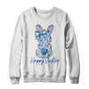 Happy Easter Blue Floral Bunny Easter Rabbit Coquette Girls Shirt & Sweatshirt | siriusteestore