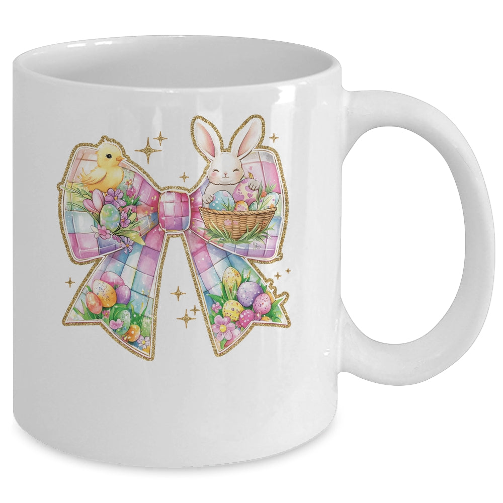 Happy Easter Coquette Bow Retro Bunny Bow Easter Floral Mug | siriusteestore