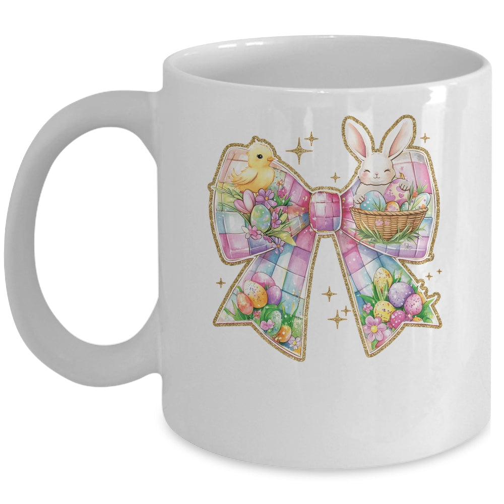Happy Easter Coquette Bow Retro Bunny Bow Easter Floral Mug | siriusteestore