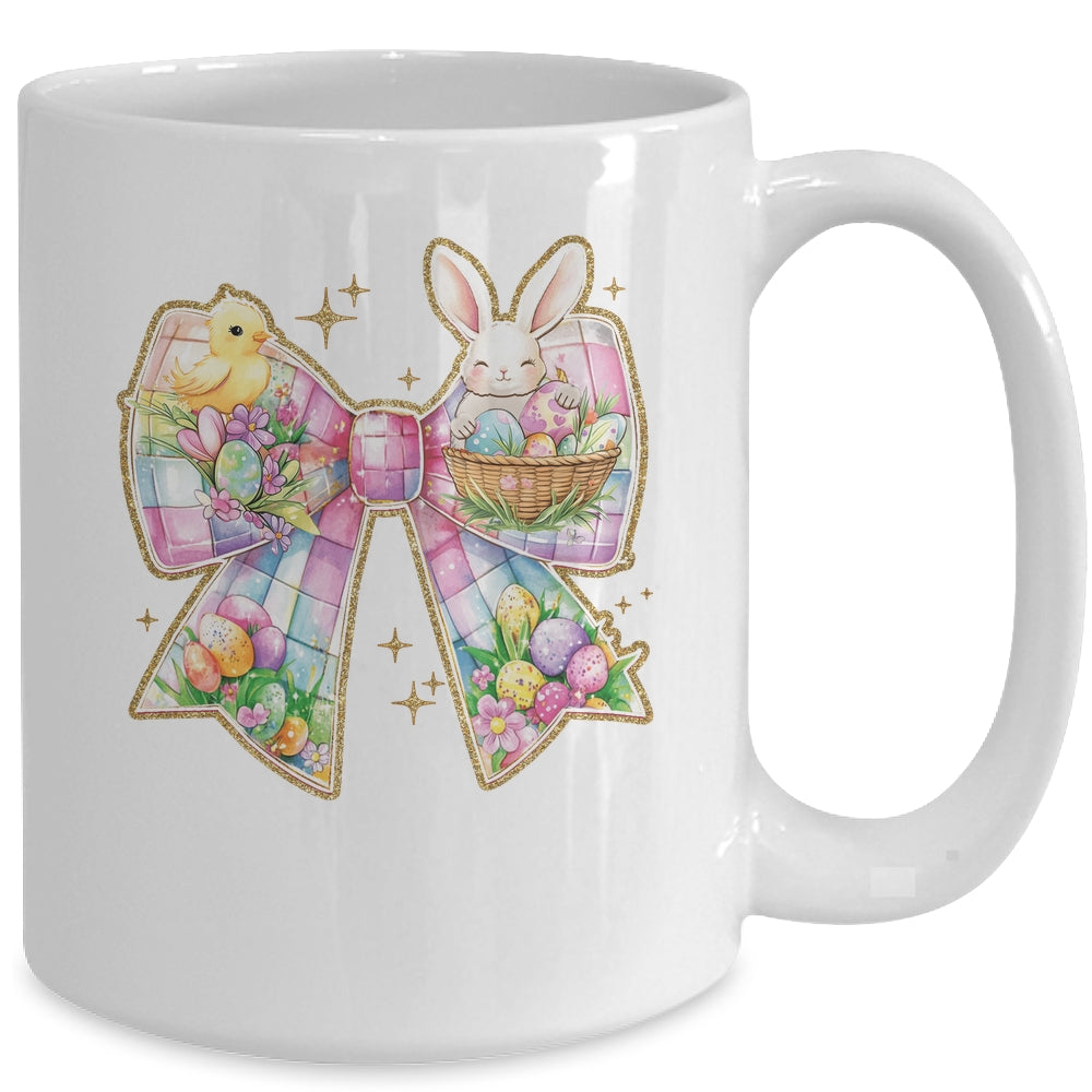 Happy Easter Coquette Bow Retro Bunny Bow Easter Floral Mug | siriusteestore