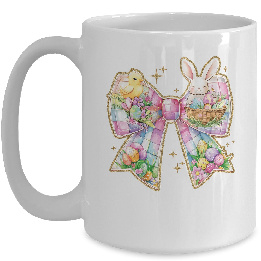 Happy Easter Coquette Bow Retro Bunny Bow Easter Floral Mug | siriusteestore
