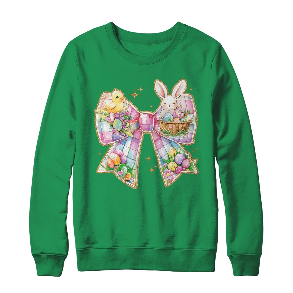 Happy Easter Coquette Bow Retro Bunny Bow Easter Floral Shirt & Sweatshirt | siriusteestore