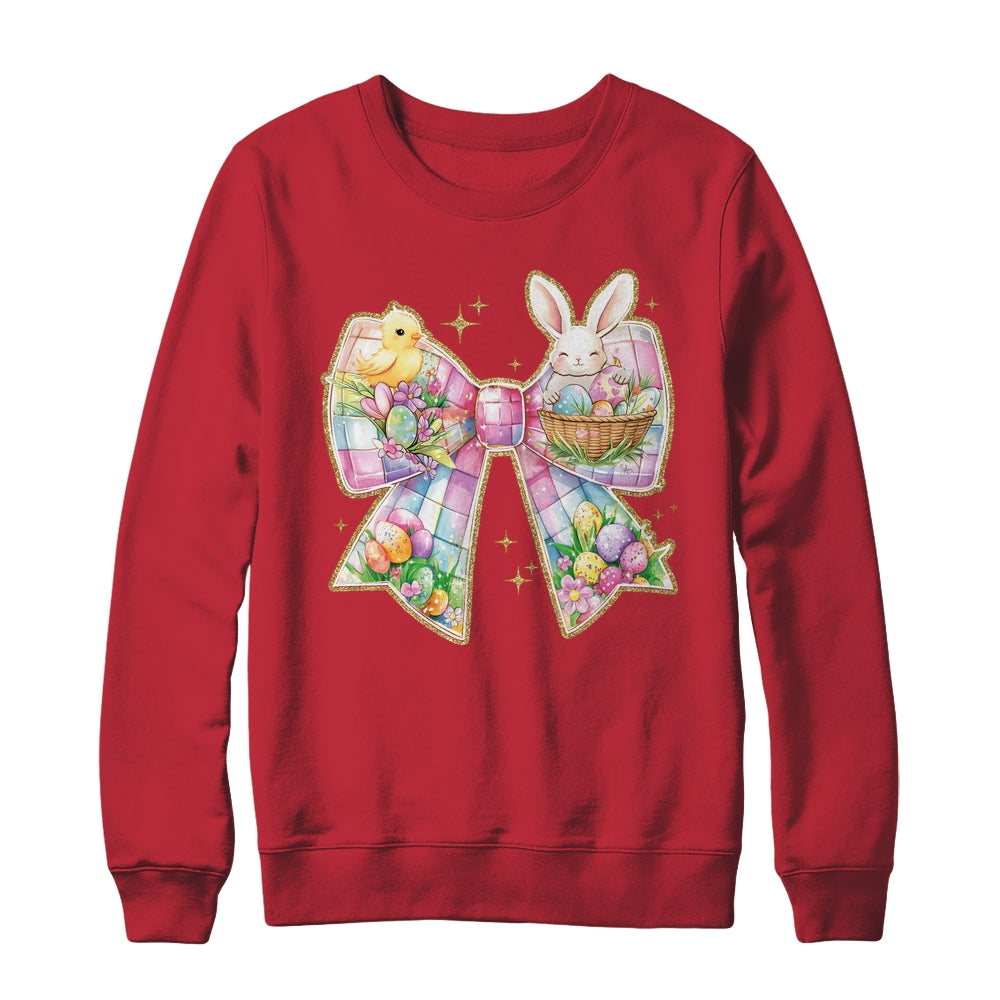 Happy Easter Coquette Bow Retro Bunny Bow Easter Floral Shirt & Sweatshirt | siriusteestore