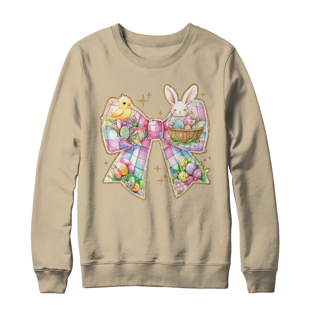 Happy Easter Coquette Bow Retro Bunny Bow Easter Floral Shirt & Sweatshirt | siriusteestore