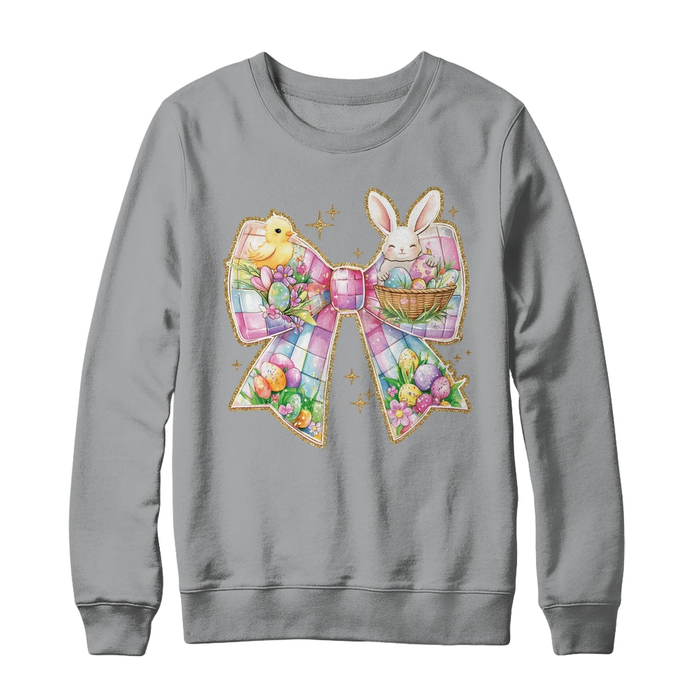 Happy Easter Coquette Bow Retro Bunny Bow Easter Floral Shirt & Sweatshirt | siriusteestore