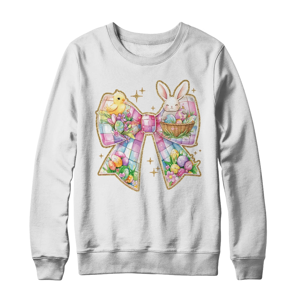 Happy Easter Coquette Bow Retro Bunny Bow Easter Floral Shirt & Sweatshirt | siriusteestore