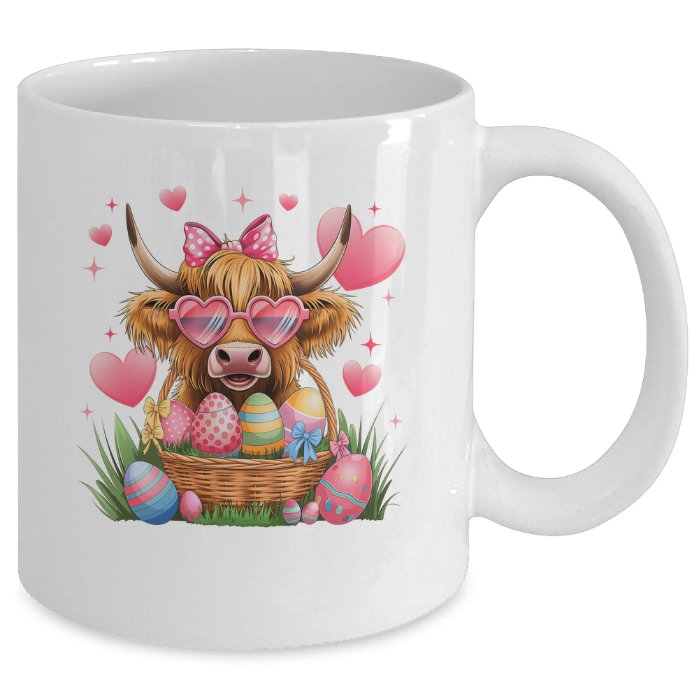 Happy Easter Day Cute Highland Cow Retro Easter Eggs Mug | siriusteestore