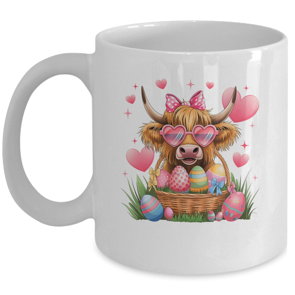 Happy Easter Day Cute Highland Cow Retro Easter Eggs Mug | siriusteestore