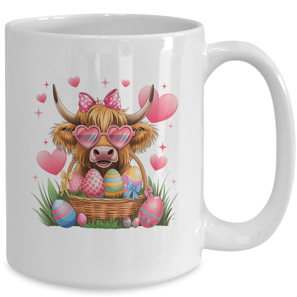 Happy Easter Day Cute Highland Cow Retro Easter Eggs Mug | siriusteestore