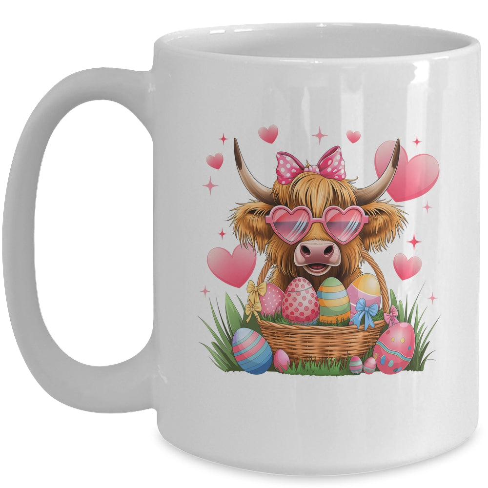 Happy Easter Day Cute Highland Cow Retro Easter Eggs Mug | siriusteestore