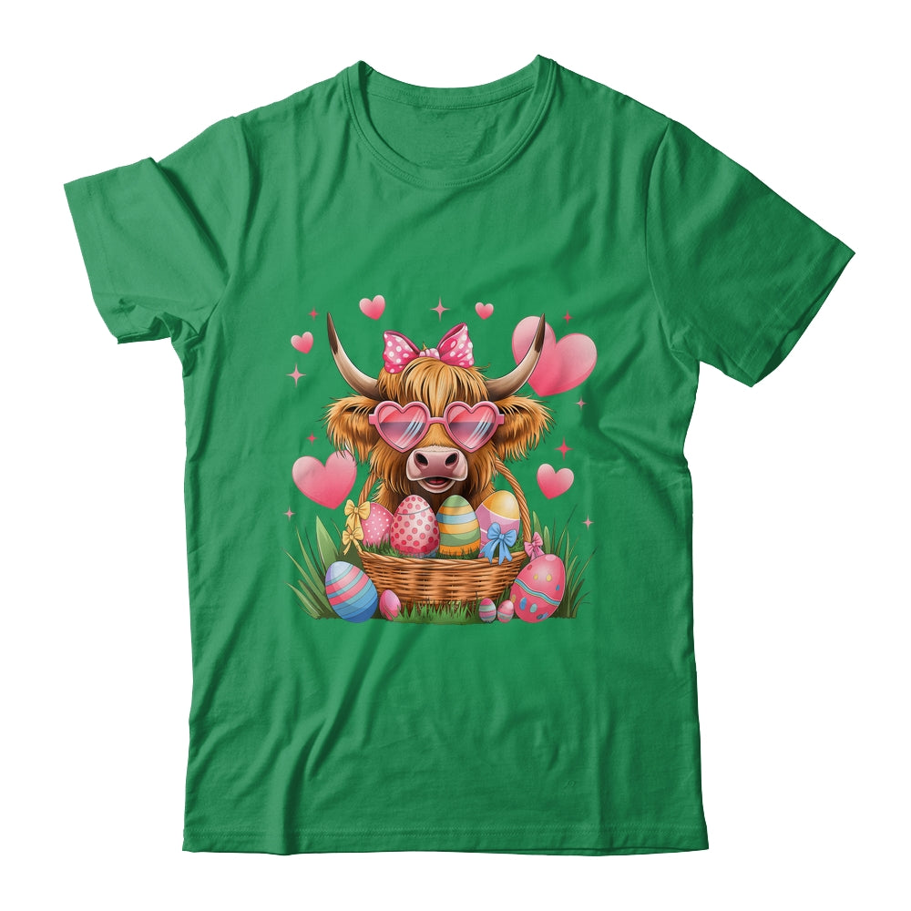 Happy Easter Day Cute Highland Cow Retro Easter Eggs Shirt & Sweatshirt | siriusteestore