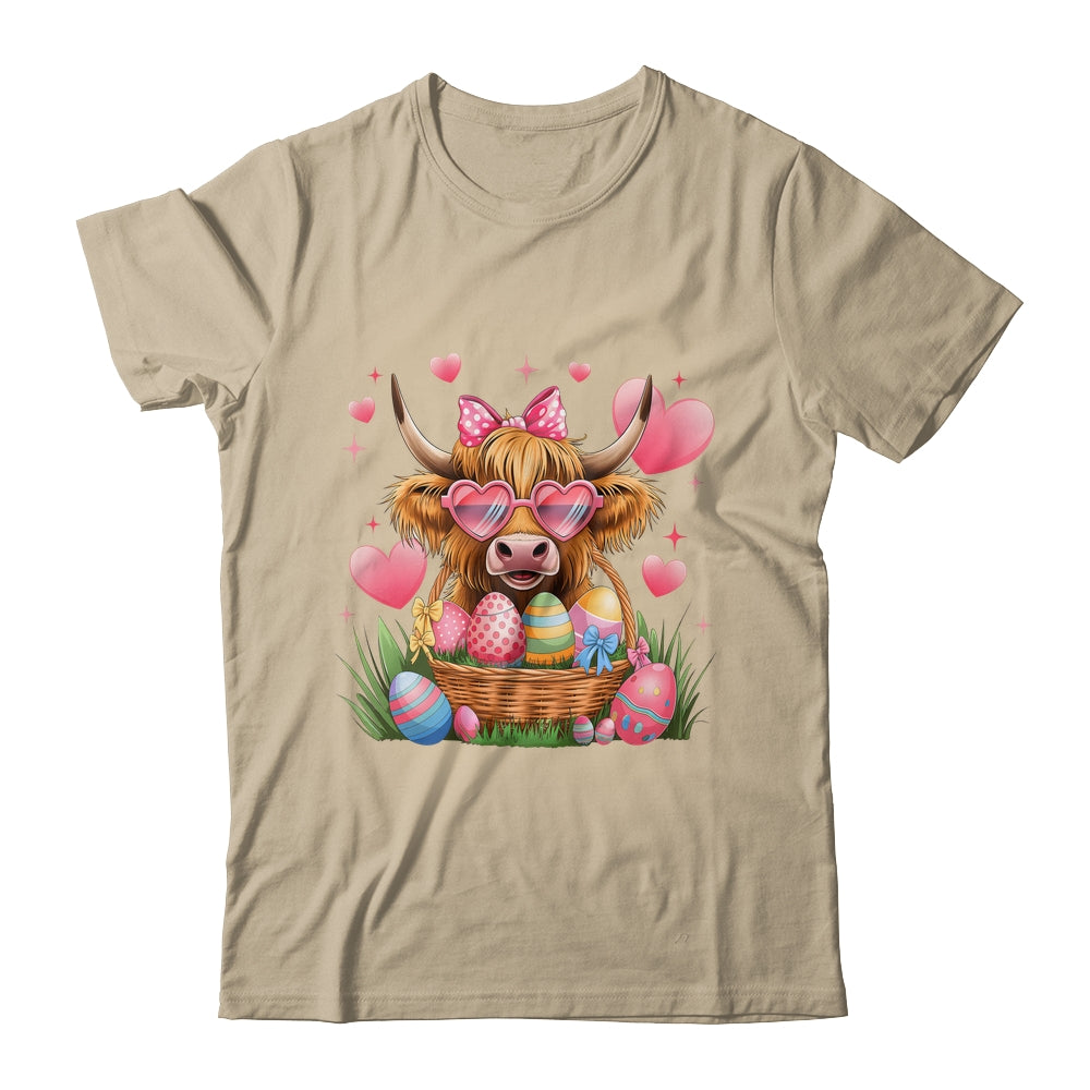 Happy Easter Day Cute Highland Cow Retro Easter Eggs Shirt & Sweatshirt | siriusteestore