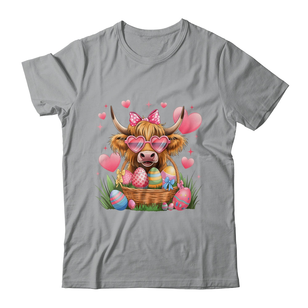 Happy Easter Day Cute Highland Cow Retro Easter Eggs Shirt & Sweatshirt | siriusteestore