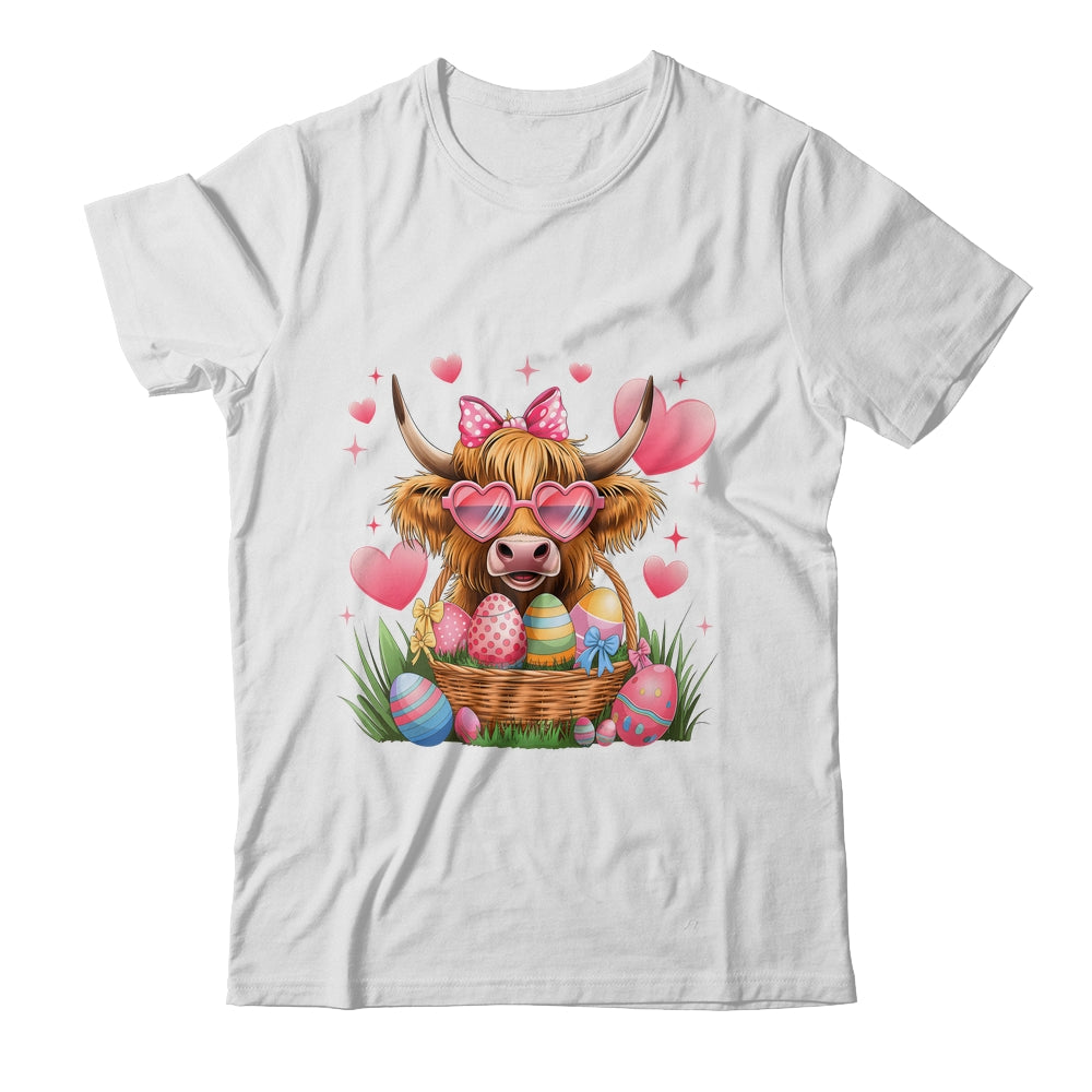 Happy Easter Day Cute Highland Cow Retro Easter Eggs Shirt & Sweatshirt | siriusteestore