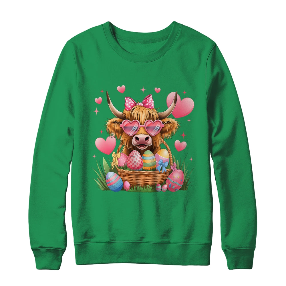 Happy Easter Day Cute Highland Cow Retro Easter Eggs Shirt & Sweatshirt | siriusteestore