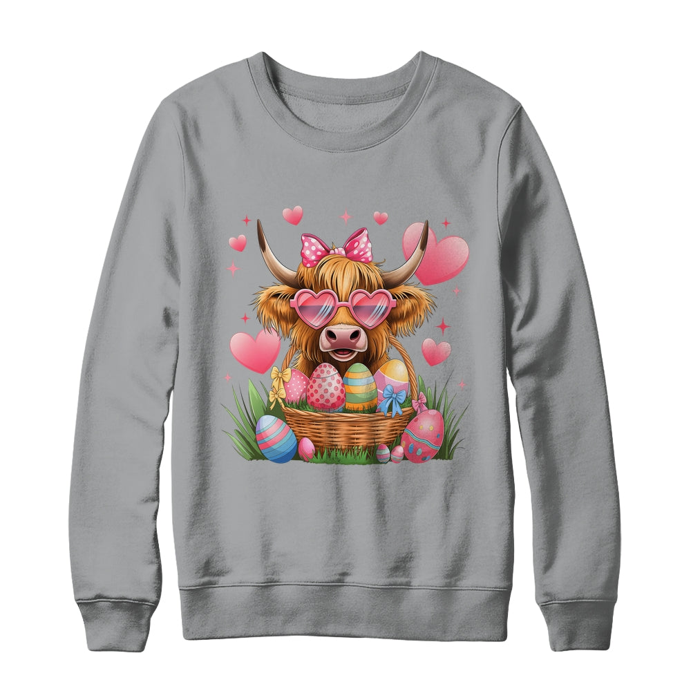 Happy Easter Day Cute Highland Cow Retro Easter Eggs Shirt & Sweatshirt | siriusteestore