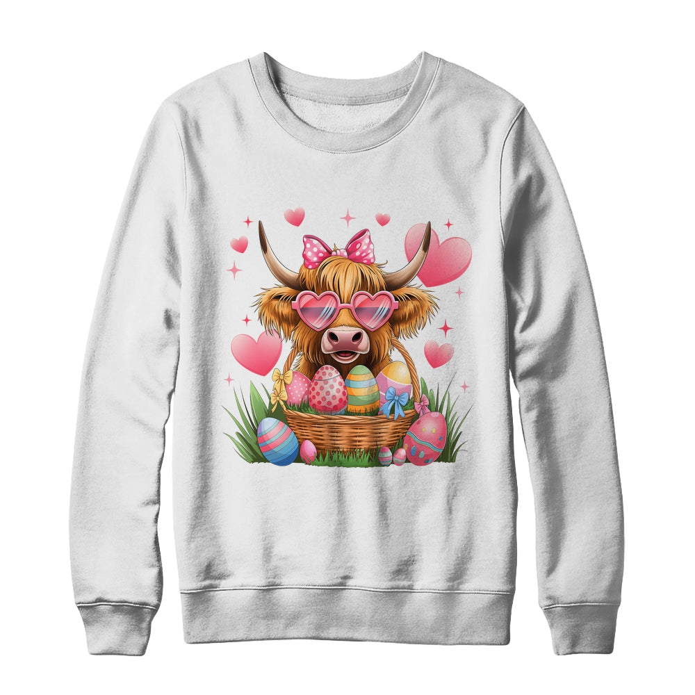 Happy Easter Day Cute Highland Cow Retro Easter Eggs Shirt & Sweatshirt | siriusteestore