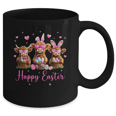 Happy Easter Day Highland Cow Easter Bunny Egg Retro Girls Mug | siriusteestore