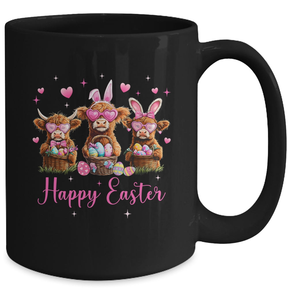 Happy Easter Day Highland Cow Easter Bunny Egg Retro Girls Mug | siriusteestore