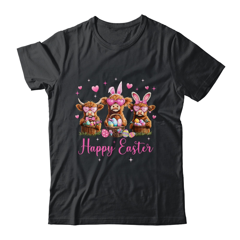 Happy Easter Day Highland Cow Easter Bunny Egg Retro Girls Shirt & Tank Top | siriusteestore