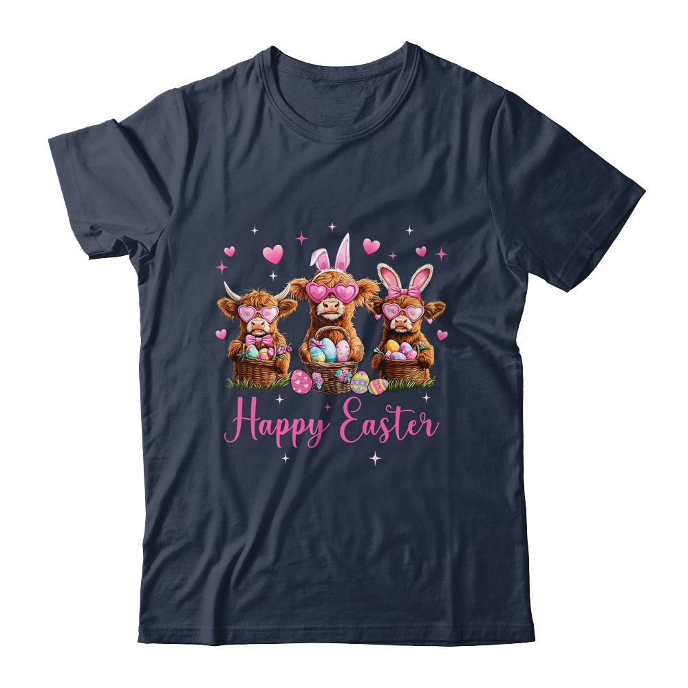 Happy Easter Day Highland Cow Easter Bunny Egg Retro Girls Shirt & Tank Top | siriusteestore