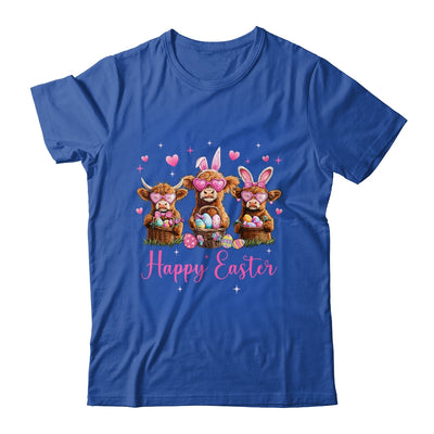 Happy Easter Day Highland Cow Easter Bunny Egg Retro Girls Shirt & Tank Top | siriusteestore