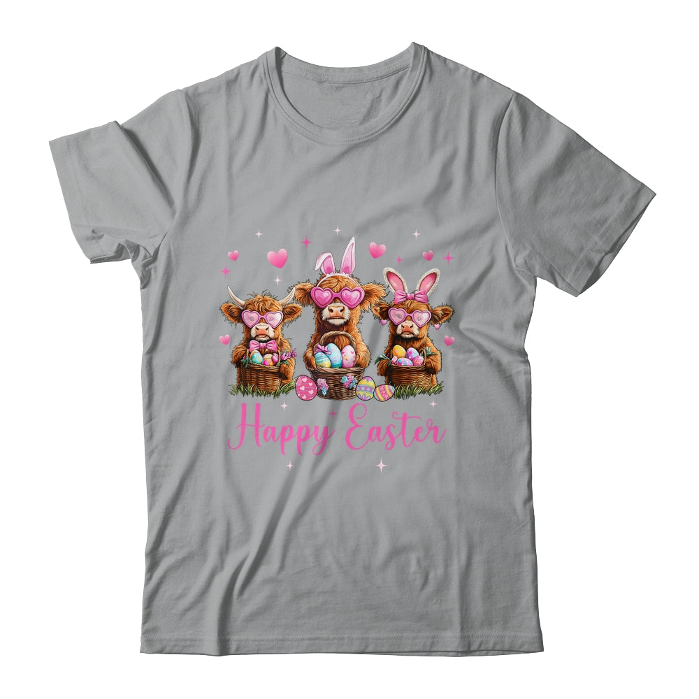 Happy Easter Day Highland Cow Easter Bunny Egg Retro Girls Shirt & Tank Top | siriusteestore