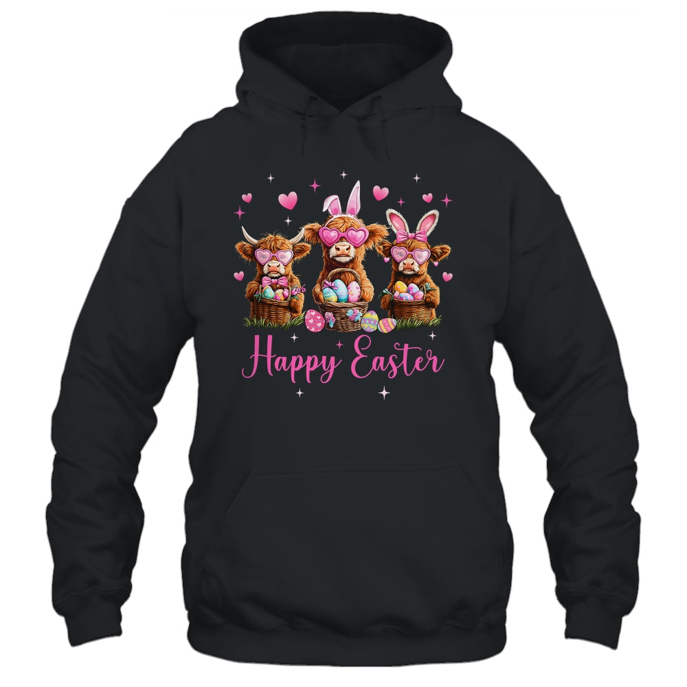 Happy Easter Day Highland Cow Easter Bunny Egg Retro Girls Shirt & Tank Top | siriusteestore