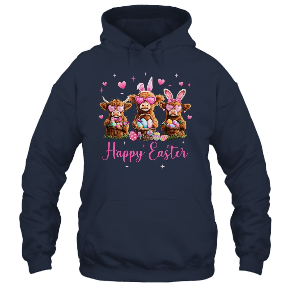Happy Easter Day Highland Cow Easter Bunny Egg Retro Girls Shirt & Tank Top | siriusteestore