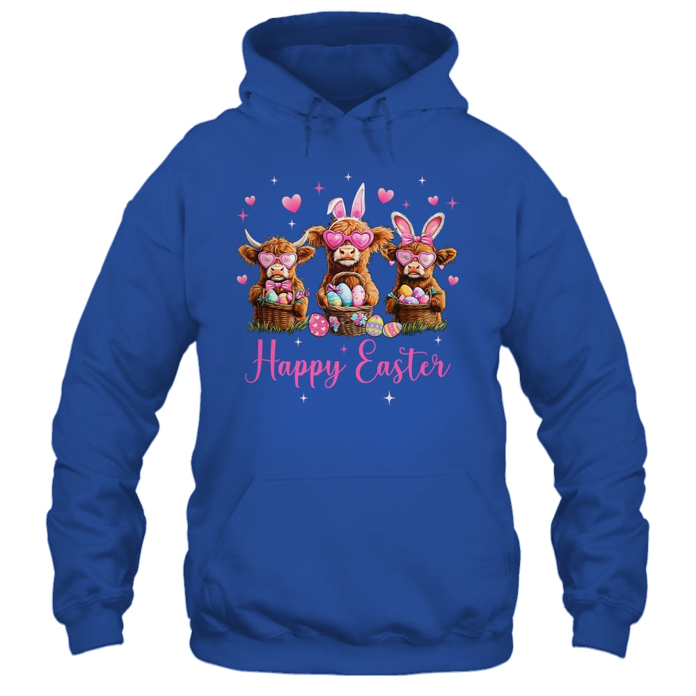 Happy Easter Day Highland Cow Easter Bunny Egg Retro Girls Shirt & Tank Top | siriusteestore
