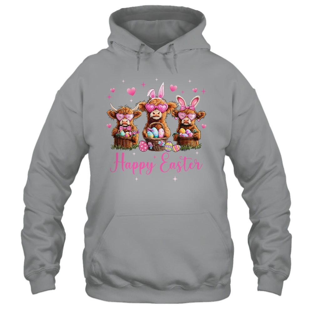Happy Easter Day Highland Cow Easter Bunny Egg Retro Girls Shirt & Tank Top | siriusteestore