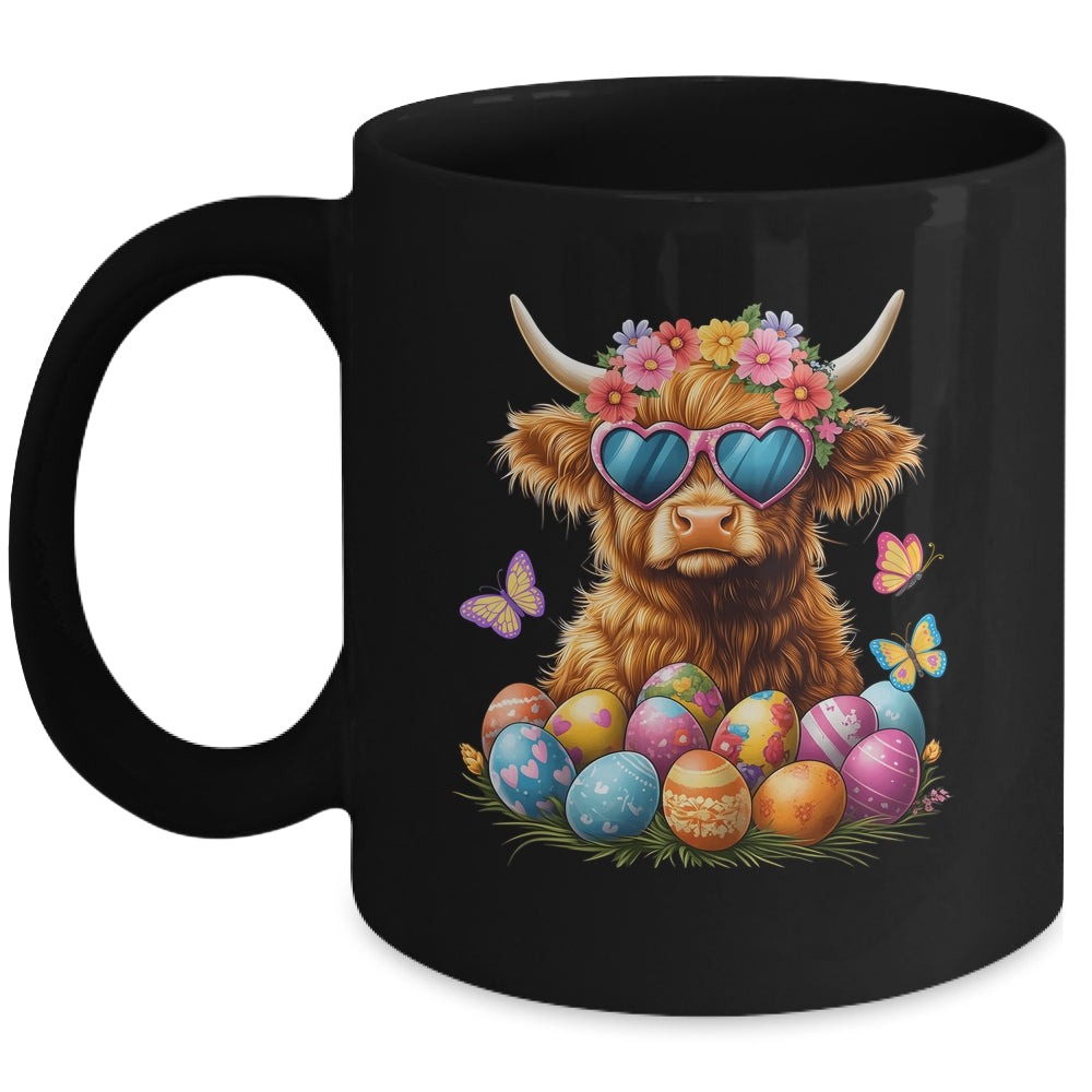 Happy Easter Highland Cow Women Girl Easter Day Farmer Mug | siriusteestore