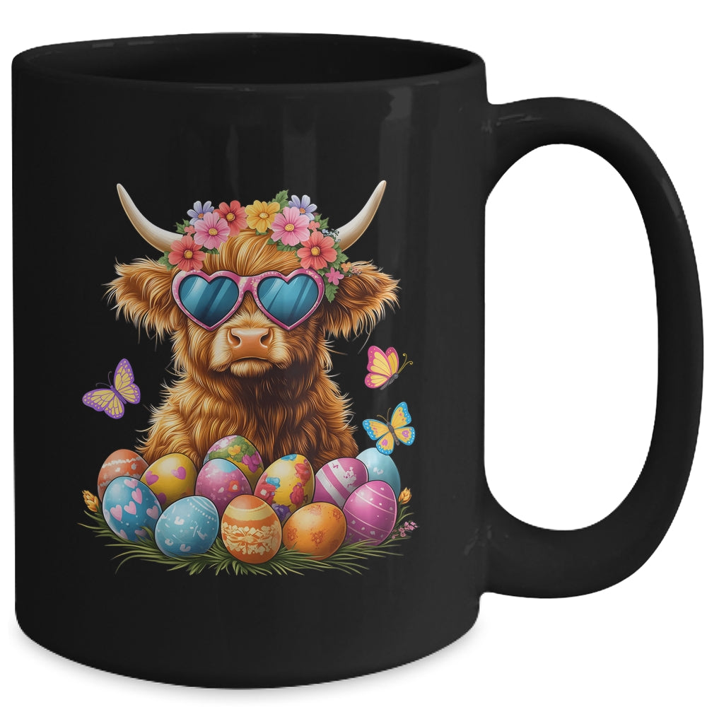 Happy Easter Highland Cow Women Girl Easter Day Farmer Mug | siriusteestore