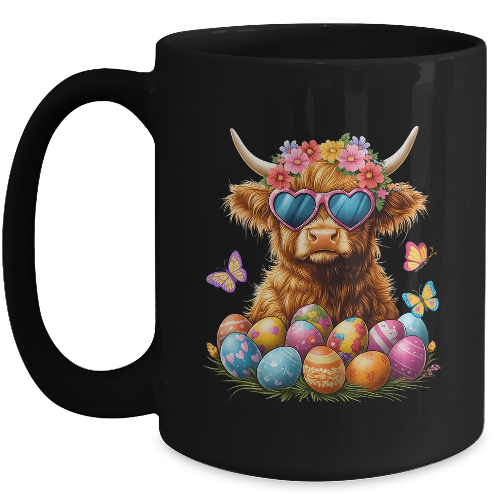 Happy Easter Highland Cow Women Girl Easter Day Farmer Mug | siriusteestore