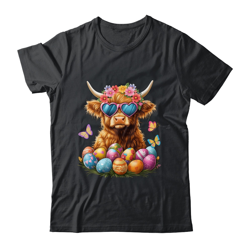 Happy Easter Highland Cow Women Girl Easter Day Farmer Shirt & Tank Top | siriusteestore