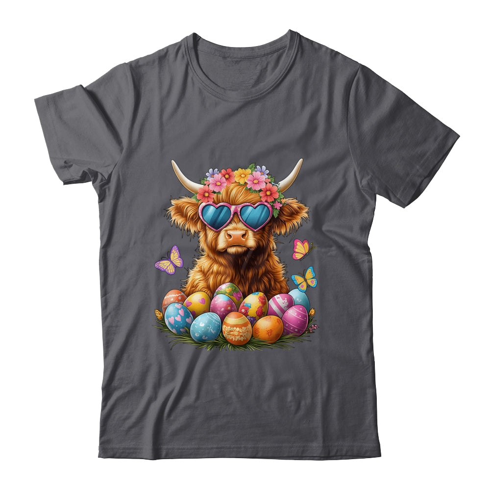 Happy Easter Highland Cow Women Girl Easter Day Farmer Shirt & Tank Top | siriusteestore