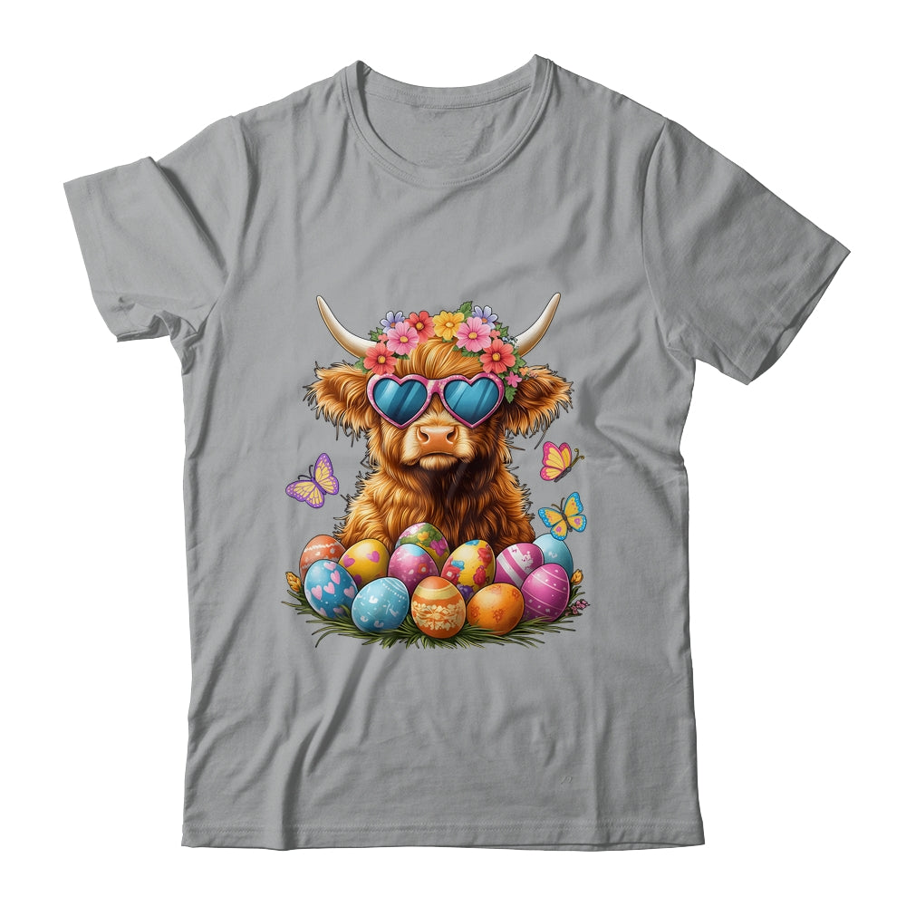 Happy Easter Highland Cow Women Girl Easter Day Farmer Shirt & Tank Top | siriusteestore