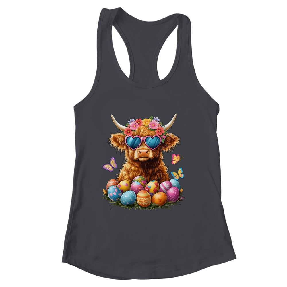 Happy Easter Highland Cow Women Girl Easter Day Farmer Shirt & Tank Top | siriusteestore
