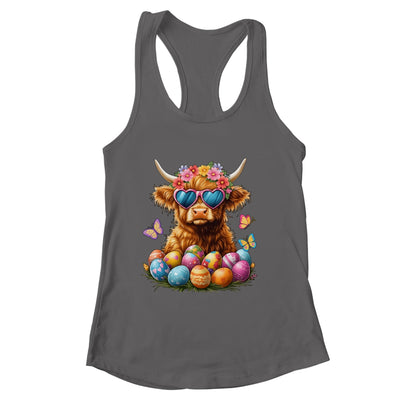 Happy Easter Highland Cow Women Girl Easter Day Farmer Shirt & Tank Top | siriusteestore
