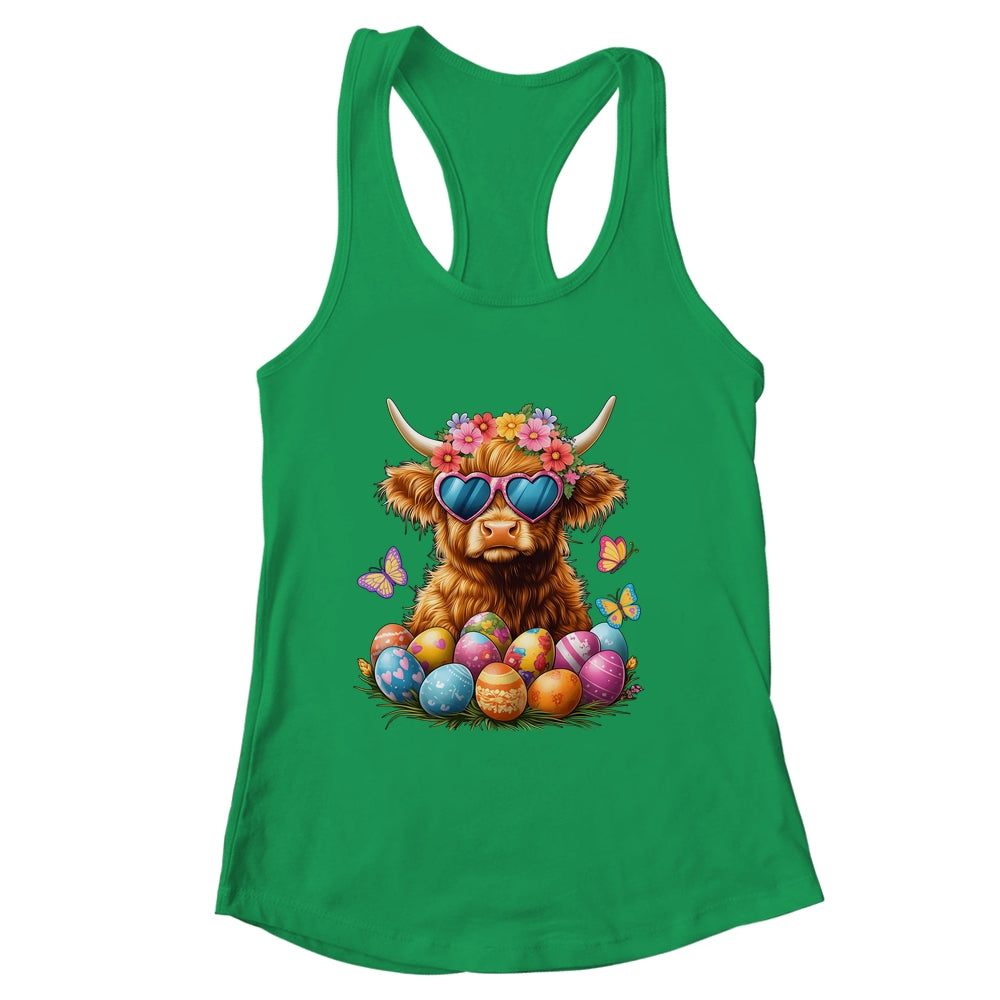 Happy Easter Highland Cow Women Girl Easter Day Farmer Shirt & Tank Top | siriusteestore